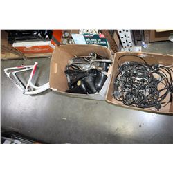 TWO BOXES OF BIKE PARTS AND INFINITY FRAME