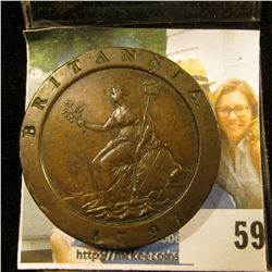 1797 BRITISH LARGE CENT COMMONLY REFERRED TO AS THE "CARTWHEEL " DUE TO ITS RESEMBLANCE TO A CART'S 