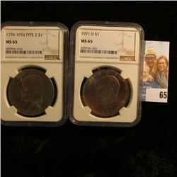 SLABBED IKE DOLLARS 1971-D SLABBED MS65 AND 1976 TYPE 2 IKE DOLLAR SLABBED MS65