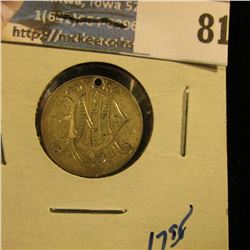 SILVER LOVE TOKEN WITH THE LETTERS M, D, AND H INTERTWINED ON AN 1884 SEATED LIBERTY DIME.  THIS DIM