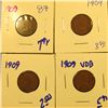 Image 2 : 2 1909 VDB WHEAT PENNIES, 3 1909 WHEAT PENNIES. AND 1909 INDIAN HEAD PENNY