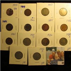 2 1909 WHEAT PENNIES, 5 BUFFALO NICKELS, 5 INDIAN HEAD PENNIES, AND 2 V NICKELS