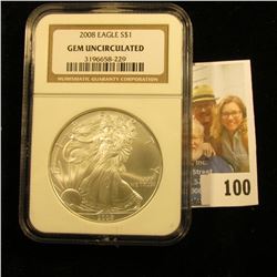 2008 AMERICAN SILVER EAGLE GRADED GEM UNCIRCULATED BY NGC