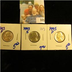 1943-P, 1943-S, AND 1945-P SILVER WAR NICKELS