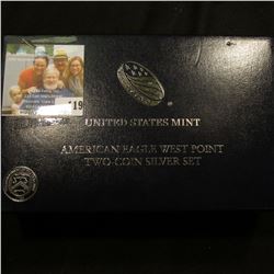 AMERICAN EAGLE WEST POINT TWO COIN SILVER SET.  INCLUDED IN THIS SET IS A REVERSE PROOF EAGLE WHICH 