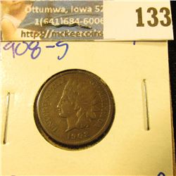 1908-S KEY DATE INDIAN HEAD PENNY… LIBERTY IS VISIBLE ON THIS ONE PLUS THE FEATHERS HAVE SOME DETAIL