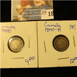 1888 AND 1890-H CANADIAN SILVER 5 CENT PIECES