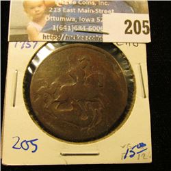 1757 RUSSIA 2 KOPEKS COPPER COIN