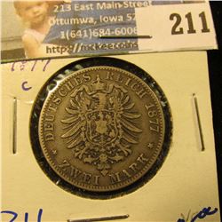 GERMANY/PRUSSIA 1877-C SILVER 2 MARK COIN