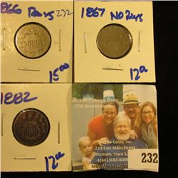 1867, 1882, AND 1866 SHIELD NICKELS ALL FOR 1 MONEY