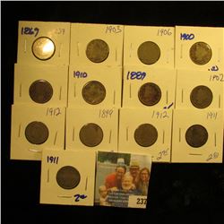 12 CARDED V NICKELS PLUS 1869 SHIELD NICKEL