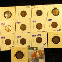 WHEAT PENNY LOT INCLUDES 1909VDB, 5 1909 WHEATS, 1919-S, 1929, 1914, 1958-D, 1935-D, 1926-D, AND 193