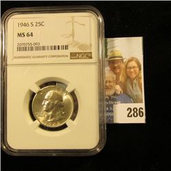 1946-S WASHINGTON QUARTER GRADED MS 64 BY NGC