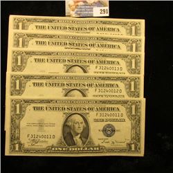 5 CRISP CONSECUTIVE SERIES 1935-B ONE DOLLAR SILVER CERTIFICATES IN CONSECUTIVE ORDER