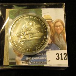 2003 Republic of Liberia $5 Commemorative Columbia 1981-2003 In Service To All Huanity", Gem BU, enc