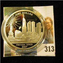 2007 Cook Islands One Dollar  Freedom Tower/We Will Never Forget , 39mm Proof, encapsulated.