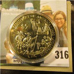 2000 Republic of Liberia $5 Commemorative "Discovery of America 1492 Columbus", Gem BU, encapsulated