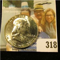 1963 P Franklin Silver Half Dollar. Superb Gem BU.