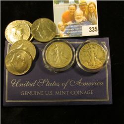 1942 P & 43 S U.S. Walking Liberty Silver Half Dollar, VG; 1971 P, 73 P, D, 74 P, & 76 D Kennedy Hal