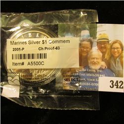 2005 Marines Silver Dollar Commemorative in Littleton Coin Cellophane Holder graded CH PROOF-63. Enc