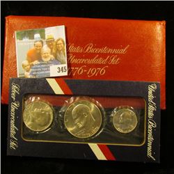 1776-1976 S U.S. Silver Three-Piece Bicentennial Coin Set in original red envelope and cellophane ho