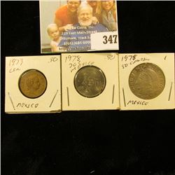 1973 One Centavos, 1978 Twenty Centavos, & 1978 Fifty Centavos all from Mexico.