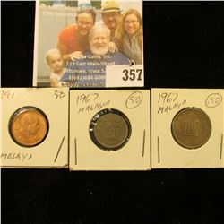 1991 One Sen, 1967 Five Sen, & 1967 Ten Sen Malaya.