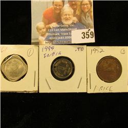 1952 & 1959 One Rice (holed)  & 1961 Five Rice India Coins.