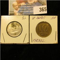1953 Italy 5 Lire & 10 Agorot from Israel.