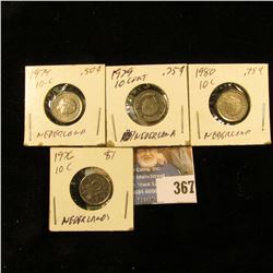 1874, 1976, 1979, & 1980 Netherlands Ten Cent.