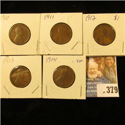 1910P, 11P, 12P, 13P, & 14P U.S. Wheat Cents. All good.