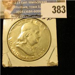 1951 S Franklin Half Dollar, 3/4 Bell Lines. Gem BU.