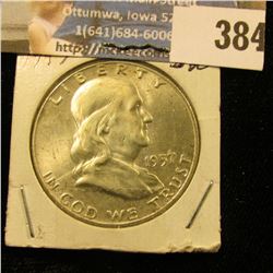 1957 D Franklin Half Dollar, 9/10 Bell Lines. Gem BU.