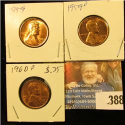 1959 P, 59D, & 60D Red Gem BU Lincoln Cents.