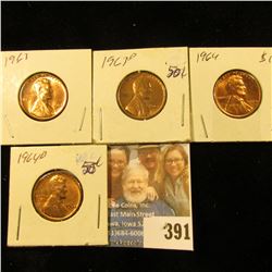 1963P, D, 64P, & D Red Gem BU Lincoln Cents.