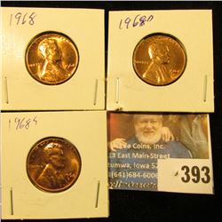 1968 P, D, & S Red Gem BU Lincoln Cents.