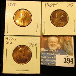 1969 P, D, & S Red Gem BU Lincoln Cents.