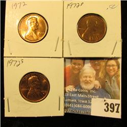 1972 P, D, & S Red Gem BU Lincoln Cents.