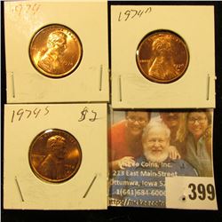 1974 P, D, & S Red Gem BU Lincoln Cents.
