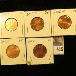 2005 D, 06 D, 07 D, 08 P & D Red Gem BU Lincoln Cents.