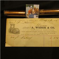 May 29, 1885 Invoice "Bought of A. Weber & Co. Wholesale Hardware…Keokuk, Iowa"; 1961 P & 68 D Gem B