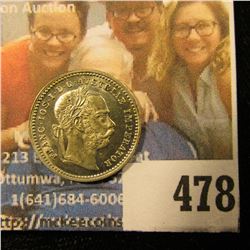 1872 Austria 10 Kreuzer, Uncirculated. Overse: Laureate head right. Description Reverse: Crowned imp