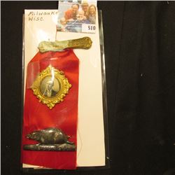 Brass and Nickel Medals with Red Silk Ribbon from Milwaukee Wisconsin, "Milwaukee" Brass bar, then r