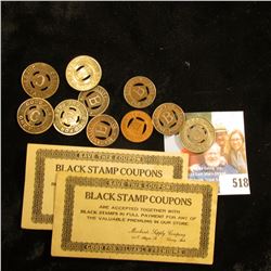 Pair of Lansing, Mich. Scrip "Black Stamp Coupons" and a group of ten old Transportation Tokens.