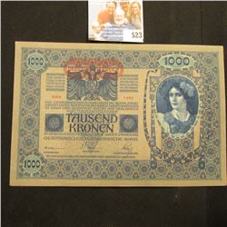Series 1902 #8a Austria 1000 Kronen Banknote, CU.