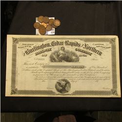 Unissued Stock Certificate "The Burlington, Cedar Rapids and Northern Railway Company of Iowa" vigne