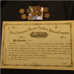 Unissued Stock Certificate "Iowa Southern & Missouri Northern Railroad Company", upper central vigne