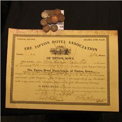 Sept. 23, 1905 2 1/2 Shares of  The Tipton Hotel Association of Tipton, Iowa , Iowa State Seal in up