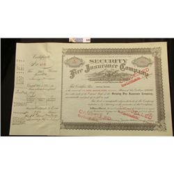 March 8, 1939 Stock Certificate No. E141 "Security Fire Insurance Company Davenport, Iowa", listings