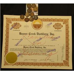 "Cancelled in Issuing" and stamped "Cancelled" seven times "Beaver Creek Distillery, Inc.", "Counter